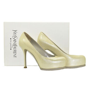 C5 Auth YVES SAINT LAURENT Tribtoo Cream Patent Stiletto Heel Pump Size 37 $795